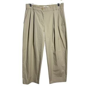 Banana Republic Avila Barrel-Leg Khaki Trouser Pant Women 12 Tan Quite Luxury